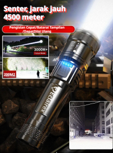 LED Senter luar ruangan fokus teleskopik cahaya kuat Senter LED Adjustable Senter Tahan Air IPX5 Senter Darurat Isi Ulang Senter Pencarian Jarak Jauh 500m/Senter Multifungsi Camping & Darurat