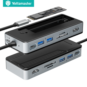 Yottamaster USB C Docking Station 4K 60Hz HDMI with 10Gbps M.2 SSD Enclosure NVMe SATA USB C Hub PD 100W USB 3.2 Gen2 SD/TF Card Reader Type C Adapter Splitter for MacBook Air Pro Laptops Accessories