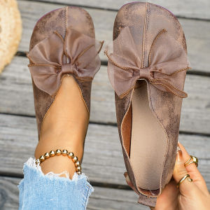 Free Shipping Niche Retro Shallow-Toe Flat Shoes For Women New Spring And Autumn Collection With A Bow Design And Available In Larger Sizes