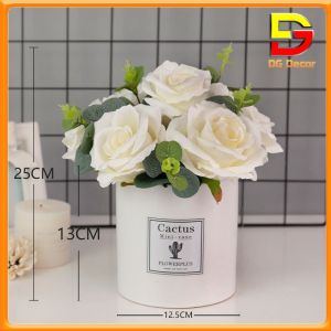 Hoa Giả Bình Hoa Hồng Nhung Mix Sang Trọng Trang Trí Bàn Trà Kệ Tủ Văn Phòng DC-140