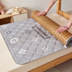 Foldable Double-Sided Ice Rattan Mat Quilted Cotton Bedding Mattress Pad Topper Single/Double/Queen/King size Summer Sleeping Mat