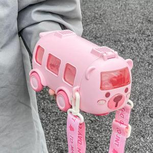 DXUU Botol Minum Anak Lucu Bentuk Bus 550ml Botol Minum Anak Flip Top Bus Mainan