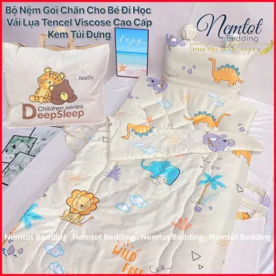 🌙SIÊU MÁT🌙 Bộ Nệm Chăn Gối Cho Bé Đi Học Vải Lụa Lyocell Viscose Mềm Mát (Tặng Kèm Túi Đựng) Cao Cấp _ Nemtot Bedding