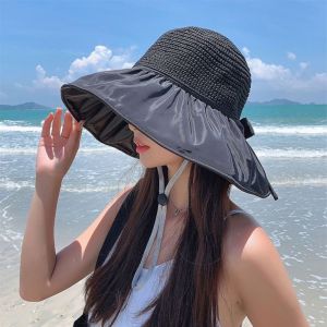 MICACOH Spring Summer Wide Brim Sun Hat Travel Outdoor Sun Protection Hat Fashion 50+ UPF Bow Bucket Hat for Female
