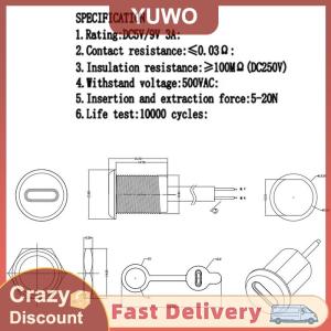 YUWO USB-C 2 4 5Pin High Current Charging Socket With PH2.0 Nut Snap Lock Plate USB TYPE-C Female Waterproof Female Connector Jack