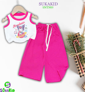 Bộ đồ sát nách quần ống rộng bé gái thun gân hình in nacabase suawx cho bé 6kg -30kg.SNQD03.