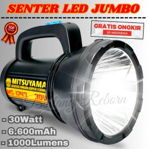 Senter LED 30 Watt Super Terang Mitsuyama Ms-1243 Senter Led 30W Cahaya Putih Tahan Sampai 10Jam / Lampu Senter LED Jarak Jauh LED Super Terang / Senter Tangan Rechargeable / Senter Sorot / Senter LED Jumbo ~ Bintang Reborn Store