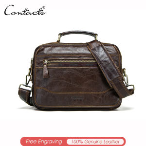 CONTACTS Genuine Leather Crossbody Bags for Men Small Messenger Bag Male Casual Shoulder Bags Travel Tote Bag