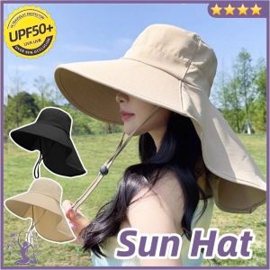 Outdoor Sun Hat For Women Wide Brim Bucket Hat With Neck Flap Foldable Beach Hat For Hiking Camping