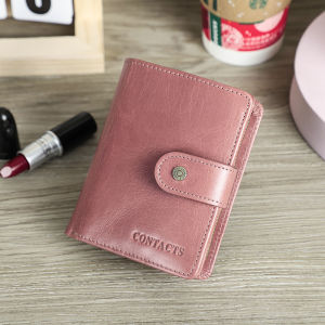 Liên lạc của da thật ví cho nam gập ba ngắn thẻ RFID chủ sở hữu Ví đựng xu kéo khóa Ví kẹp tiền của phụ nữ ví túi