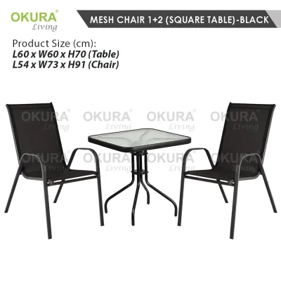 OKURA Set Of Outdoor Table + Mesh Chairs / Garden Balcony / Stackable Chairs / Lounge Chairs / Meja + Kerusi