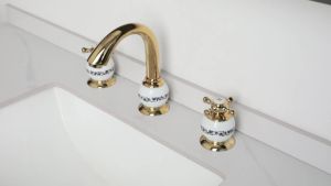 LDIES Torayvino 3 Pcs Bathroom Faucet Ceramic Dual Handles Deck Mounted Hot and Cold Bathtub Torneira Basin Sink Mixer Water Tap Set 7T2N8