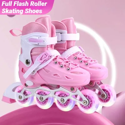 Roller Skate Shoes for Kids Adults Adjustable Inline 4 wheel All Flash Roller Skating Shoes Safety