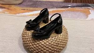 WomenS Chunky Heel Shoes 2025 Summer New Bowknot High Heels Patent Leather Single Shoes Ins