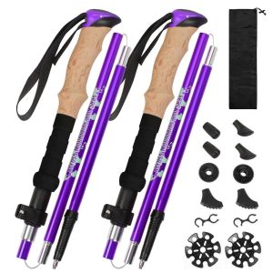 2 Pieces Foldable Aluminum Trekking Poles 5 Section Lightweight Hiking Sticks for Mountain Climbing Walking & Travel Accessories