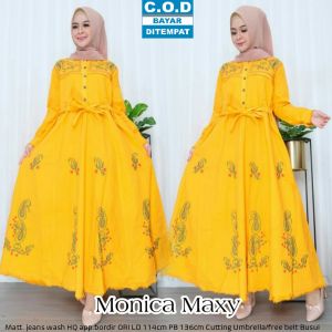 Monica Maxy Dress - Baju Gamis Jeans Terbaru - Dress Jeans Bordir - Baju Muslim