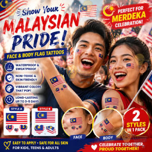 【24H SHIP】Malaysia Flag Temporary Tattoo Stickers Non Toxic Fade Resistant Face Arm Decor For Merdeka National Day Celebration