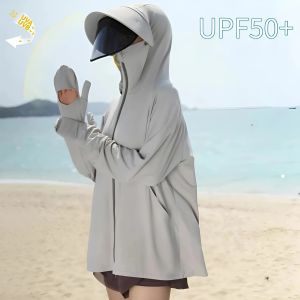 Áo chống nắng nữ áo khoác chống nắng chống tia UV áo khoác có mũ vải thun mát lạnh che phủ bàn tay - Life Style 4U