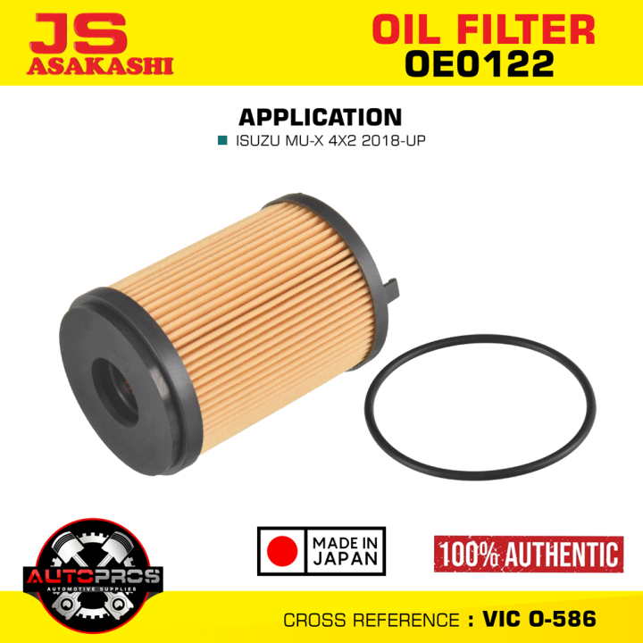 JS Asakashi OE0122 Oil Filter for Isuzu muX 4X2 2018up (Vic O586