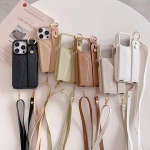 Luxury Crossbody Leather Card Wallet Case For iPhone 11 12 13 14 15 16 17 Pro Max Plus Purse Phone Cover With Ring Wrist Strap