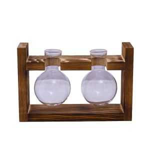 HUGHES Creative Hydroponic Plant Vase Bonsai Decor Wooden Frame Flower Arrangement Container Vintage Transparent Combination Flower Pot Home Decor