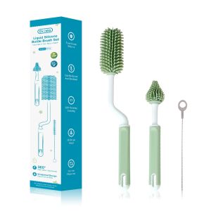 Dr.isla 3pcs Baby Milk Bottle Cleaner Silicone Brush 360 Degree Rotation Long Handle Set BY23