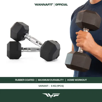 WANNAFIT Dumbbell 5kg Hexagonal | Dumbbel Dumbell Dumbel Barbell Barbel Hexagon 5 Kg | Alat Latihan Beban