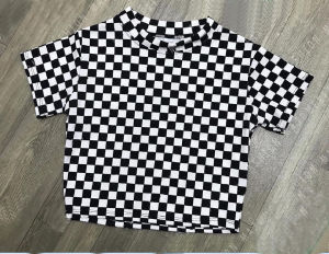 HJ - Kaos Crop Top Wanita Motif Catur