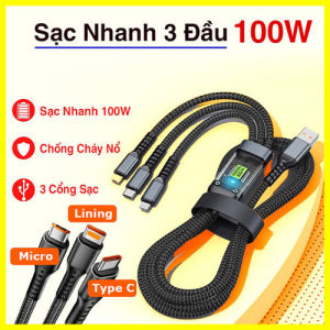 Cable cổng A+C ra 3 đầu Micro+Lightning+Type C 100W Dây Cáp Sạc Nhanh 3 Đầu 100W Dài 1m2 Hỗ Trợ sạc nhanh Dây sạc 3 đầu - Giá Tốt Miễn Phí Vận Chuyển Đủ Loại