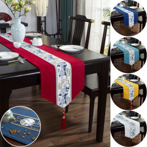 【In stock】4 seaters/6 seaters/8 seaters/10 seaters New Chinese Style Table Mat Waterproof Embroidered Table Cloth Suitable for Home Festival Decoration Cotton Linen Tea Coffee Table Cloth Table Runner
