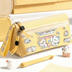 NOBLELYN Large Capacity Panda Pencil Case Portable Double Layer Pen Bag with Handle Pencil Pouch School Supplies