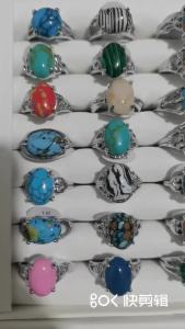 Wholesale50/100 Pcs/Lot Fashion Bohemia Natural Stone Opal Silver Color Metal Rings Jewelry for Women Men Mix Style Gifts for Women Men