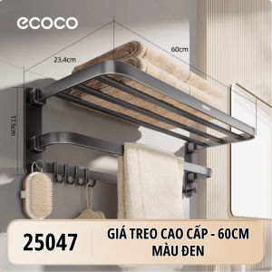 Giàn treo khăn quần áo ECOCO nhôm tĩnh điện gấp đôi 90 độ thế hệ mới Giá treo đồ nhà tắm kèm móc ray di động cao cấp