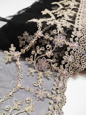 165MM Floral Design Mesh Embroidery Border Lace Wedding Sewing Fabric Baju Kurung DIY Kain Renda Kahwin Borong [1 Yard]