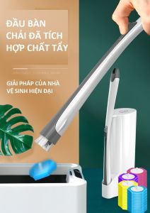 (Tặng 8 đầu cọ) Cọ bồn cầu silicon chà toilet nhà vệ sinh có đầu thay thế cọ rửa bồn cầu toilet gắn tường