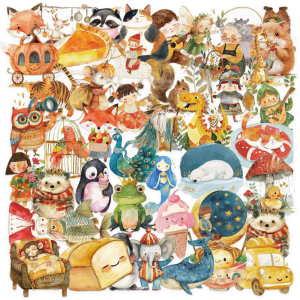 50 Sheets Fairies Tale Watercolor Sticker Reward Sticker Decorative Label Scrapbook Sticker Luggage Sticker for Laptop