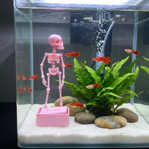 EO4MD 3D Printed Dancing Skeleton Aquarium Bubbler Air Driven Plastic Fish Tank Dance Skull Ornament Creative with Air Tube Movable Oxygen Skeleton Halloween Decor