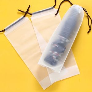Matte Translucent Plastic Bag Umbrella Storage Bag Reusable Portable Umbrella Drawstring Storage Cover Home Storage Organizer
