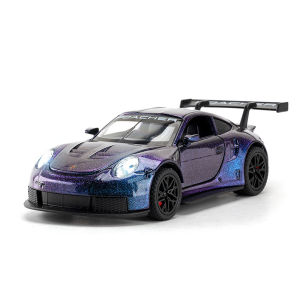 【Without box】1/32 Starry Sky Purple Porsche 911 GT3 RS diecast car Zinc Alloy Model Toys Cars Light and Sound Birthday Gifts for Children Collection Model Toy Pull Back