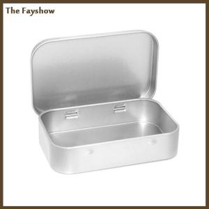 [The Fayshow] Metal Rectangular Empty Mini Tin Box Tinplate Push Candy Cases Bins Jar Hinged Containers Small Organizer Storage Box