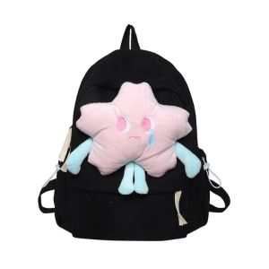 FUTUI Pink Plush Star Backpack Plush Doll Creative Student Schoolbag Fashion Korean Style Corduroy Shoulders Bag Kids