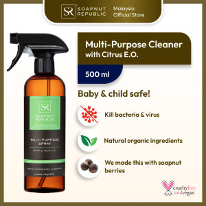 SOAPNUT REPUBLIC Multi-Surface Cleaner 500ml - multi-purpose elimiates dirts bacteria bad odour safe for babies organic fragrance-free rinse-free remove oil child-friendly plant based essential oils soapnut berries