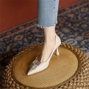 Free Shipping New Women’S High-Heeled Shoes Featuring A Mid-Heel Autumn Collection With Buckle Details Versatile And Comfortable Pointed-Toe Shallow-Mouth Design