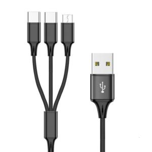 1 In 3 Out USB to 2x Type-C & 1x Micro USB Charging Cable Braide Power Supply Cord Support Quick Charge for Phone Tablet
