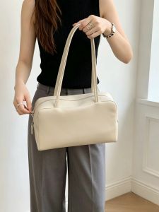 Full Grain Sheepskin Women Bowling Bag Minimalist Elegant Soft Leather Commute Handbag Ladies Shoulder Bag