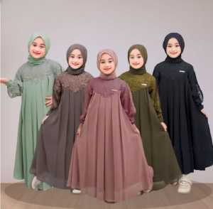 Gamis Inara Anak Remaja CRINKLE Premium Kombinasi Bahan Cringkle Mix Burkat usia 5 sampai 10 tahun