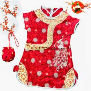 Baju Dress Anak Perempuan Gong Xi Fa Cai Usia 3 Bulan-7 Tahun Bahan Katun Model Dengan Desain Elegan