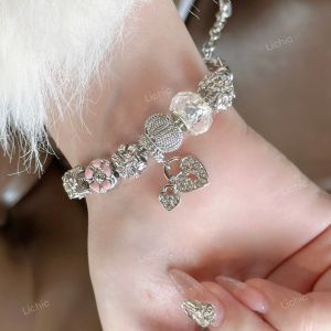 LICHIC Vòng Tay Pha Lê Trái Tim Zircon Đính Cườm Khí Chất ThờI Trang Thanh Lịch Lắc Tay Bạc V20