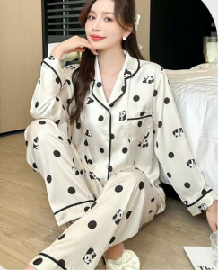 Bộ Đồ Ngủ Dài Nữ Cao Cấp J&A Họa Tiết Gấu Trúc Dễ Thương Lụa cao cấp mềm mịn mát lạnh Thời Trang JA.013