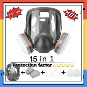 15 in 1 6800 Gas Mask Large View Full Face Respirator For Chemical Spray Painting Safety Cotton Filter Box